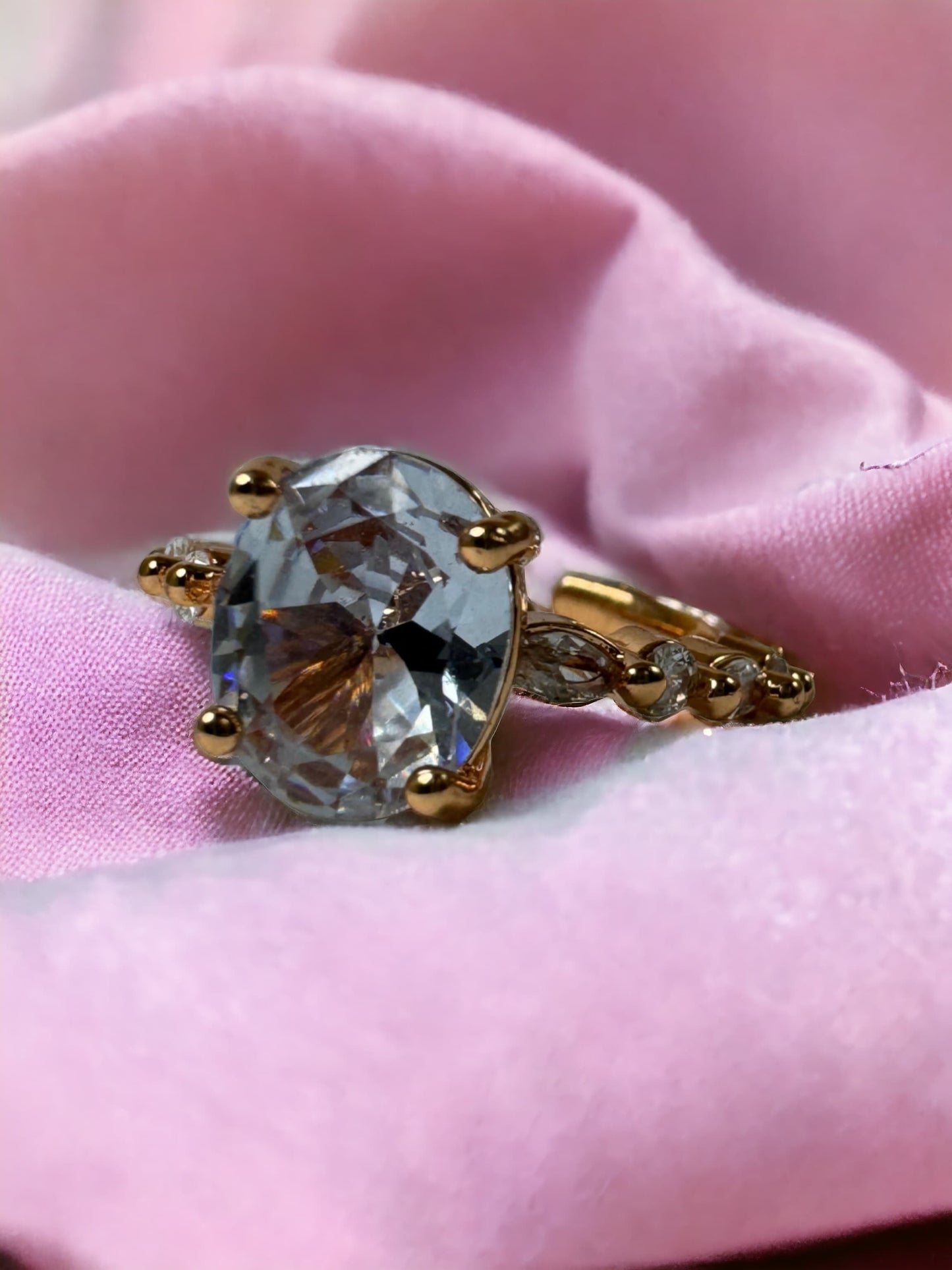 Diamond Oval Zircon Crystal Gold Ring