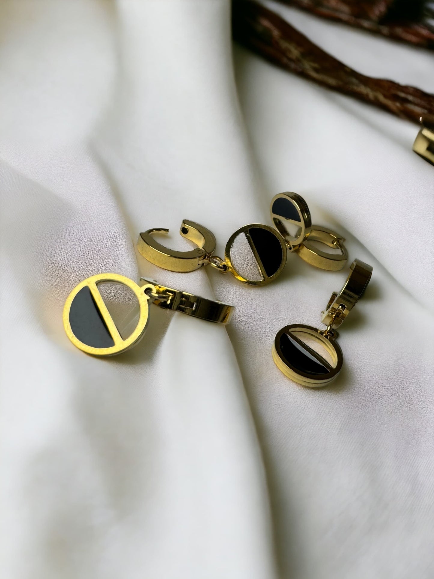 Black Round Gold Earrings For Women